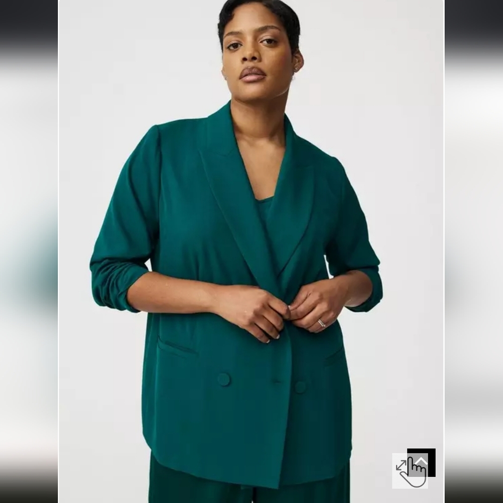NWT Teal Studio Relaxed Double-Breasted Crepe Blazer